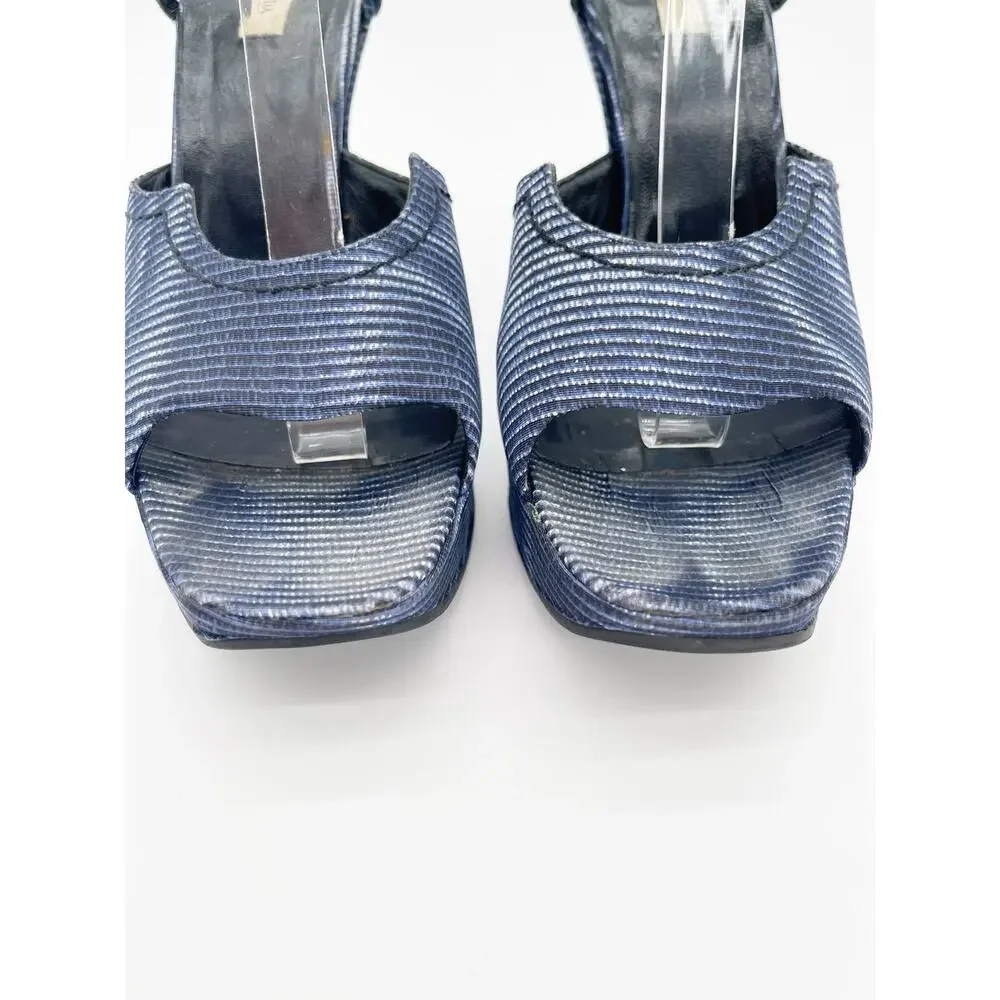 Prada Vintage Fall 2004 Runway Blue Wavy Striped Platform Wedge Sandals IT 40